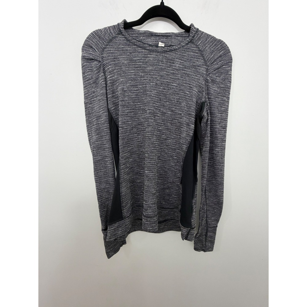Lululemon Athletica Space Dye Long Sleeve Running Top Black White Mesh Panels 8